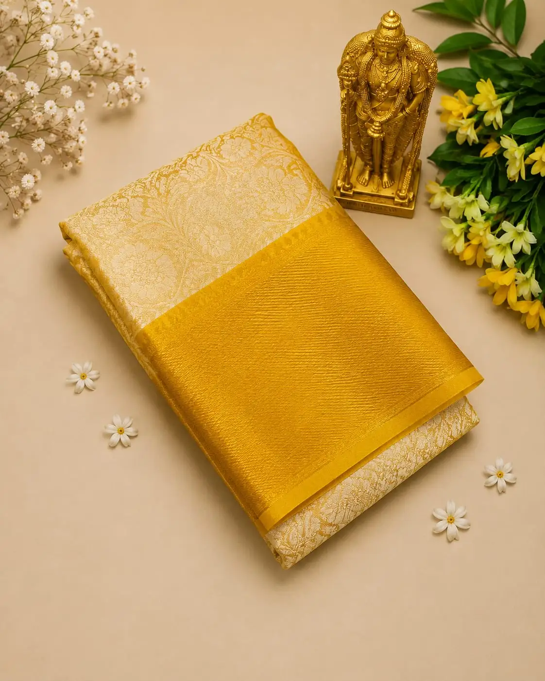 Royal Pallu Solid Woven Border Banarasi Tissue Saree